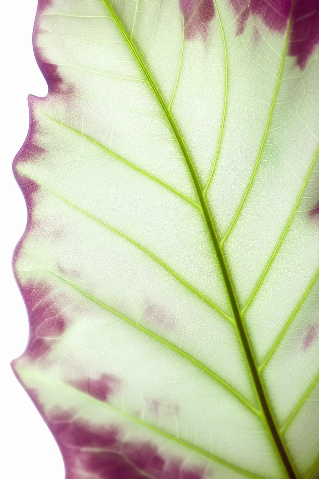 A backlit leaf showing its vein structure in acid green