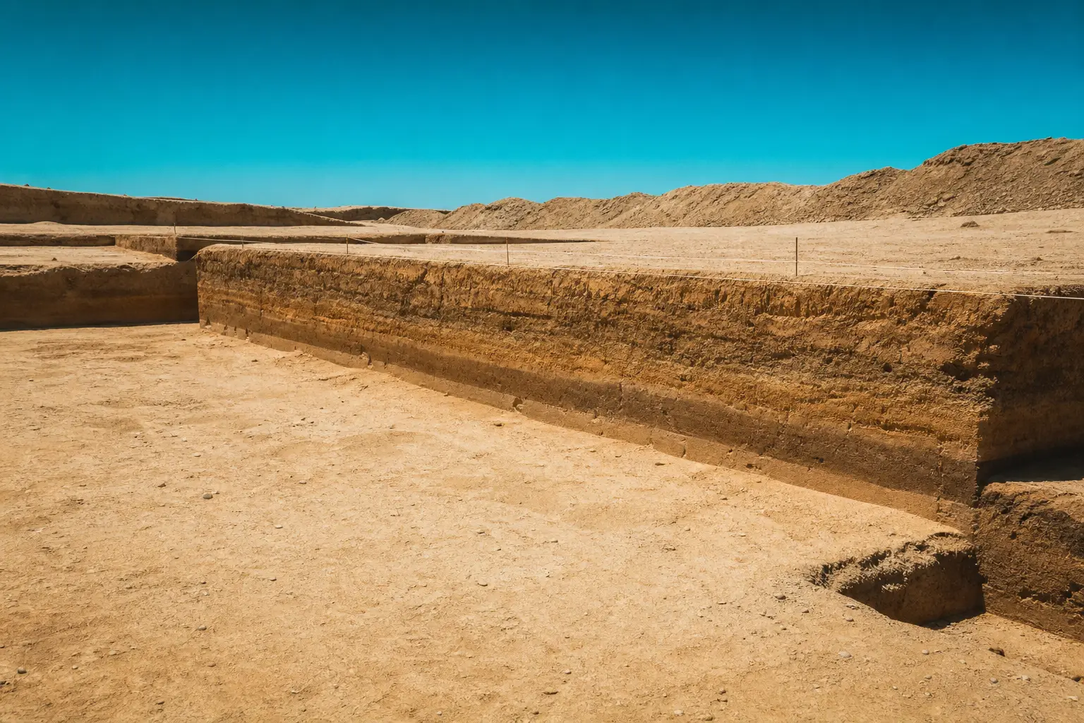 An open excavation trench with clean straight-cut edges