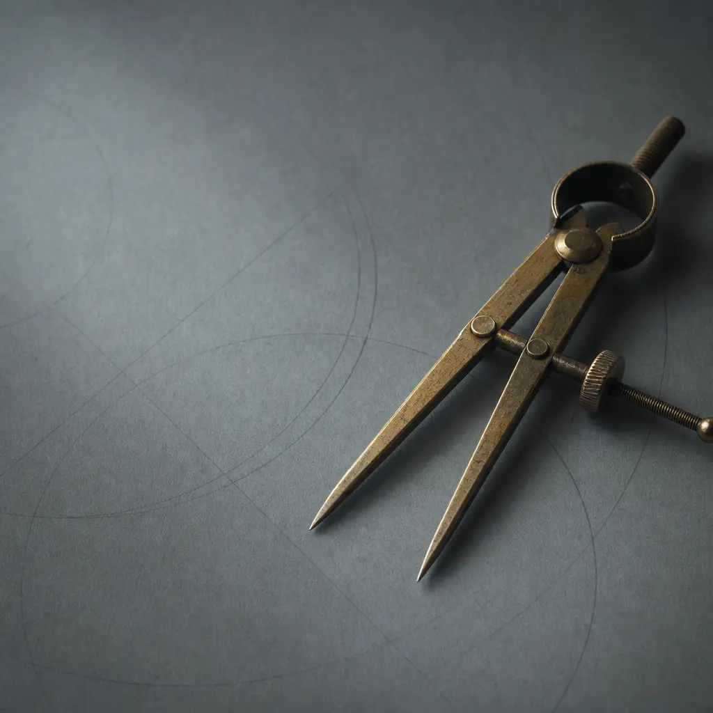 Brass drawing dividers resting on grey paper